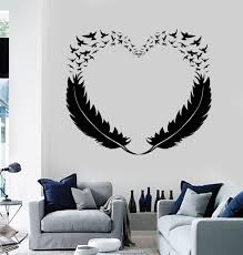 Vinyl Wall Decal Feathers Heart Decor Love Birds Romantic Stickers Unique Gift 299ig Wall Decals For Bedroom Cool Wall Decor Diy Wall Painting
