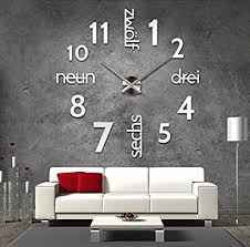 Xxl 3d Silberne Riesen Designer Wanduhr Wohnzimmer Dekoration Wandtatoo Mit Deutschem Ziffernblatt Aus A Wanduhren Wohnzimmer Wanduhr Design Schwarze Wanduhren