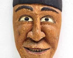 Bertha Andrew Mekoryuk Nunivak Island Alaska Eskimo Native Made Hide Mask  Wall Hanging Fox Fur Hair Woman Art Sculpture