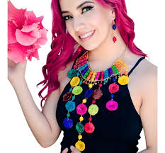 Itzigueri Collar Mexicano Hecho A Mano De Palma Tejida Color Naranja Claro 