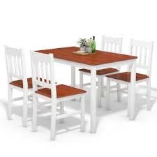Costway 5 Piece White Dining Table Set 4 Chairs Solid Wood Home Kitchen Breakfast Furniture Hw56436wa The Home Depot Dining Table In Kitchen Solid Wood Dining Set Kitchen Table Settings