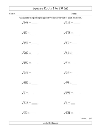 principal square roots 1 to 20 a