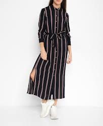 Navy Striped Belted Shirt Dress