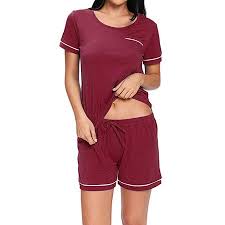 lelinta womens sleepwear cotton round neck loungewear short sleeve pajama set