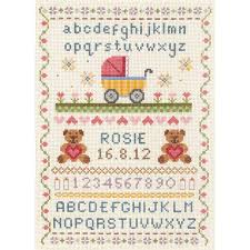 Birth announcement modern cross stitch pattern. Newborn Baby Girl Birth Sampler Counted Cross Stitch Kit