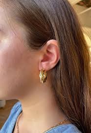 14K Italian Yellow Gold Braided Hoop Earrings, Polished Gold Hoop Earrings,  Ribbed Hoop Earrings, Polished Gold Hoops, Yellow Gold Earrings