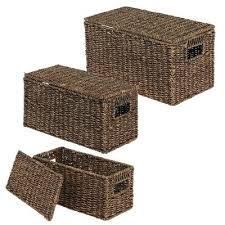 Amish made handwoven large round wicker hamper with lid. Wicker Baskets With Lids Target
