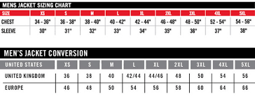 Icon Jacket Size Chart