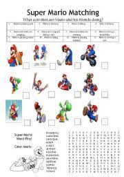 English Worksheet Super Mario Matching Mario Coloring Pages Super Mario Mario Bros Party