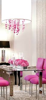 Hot Pink Dining Chairs And Chrome Table Love The Chandelier S Pink Crystals And Drum Shade Decoracao Decorati Pink Dining Chairs Dining Room Decor Decor