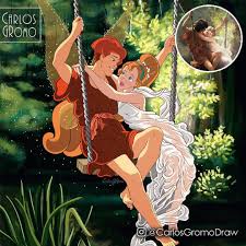 Peter Pan Wendy Disney As Paintings Based On Pierre Auguste Cot The Storm 1880 Peterpan Dis Disney Character Art Disney Art Disney Fan Art