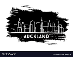 Auckland New Zealand City Skyline Silhouette Hand Vector Image On Vectorstock City Skyline Silhouette New Zealand Cities Skyline Silhouette
