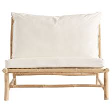 Canape D Exterieur En Bambou Avec Coussin Blanc 10x87xh45 80cm Tinekhome En 2020 Canape D Exterieur Coussin Blanc Coussin