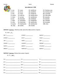 spanish numbers 1 100 worksheet teachers pay teachers