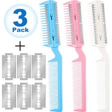 Hairdressing thinning trimmer x 1pc double sides hair razor comb/extra 4 blade. Amazon Com 3 Pieces Razor Comb With 10 Pieces Razors Hair Cutter Comb Cutting Scissors Double Edge Razor Hair Thinning Comb Slim Haircuts Cutting Tool White Pink Blue Double Sided Beauty