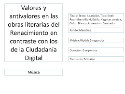 Hay muchos antivalores, pero también hay muchos valores humanos, y estos son los que necesitamos cultivar, engrandecer, dar a conocer y practicarlos a fin de poder mejorar nuestras. Valores Y Antivalores En Las Obras Literarias Del Renacimiento En Contraste Con Los De La Ciudadania Digital Titulo Texto Aparicion Tipo Snell Roundhand Ppt Descargar