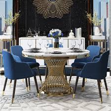 Browse our wide selection of circular dining tables and bring effortless style to your home with beautiful modern furniture and decor. Modern 51 Round Pedestal Dining Table Faux Marble Tabletop Golden Stainless Steel Frame Chairs Not Included Dining Tables Dining Room Kitchen Furniture Furniture