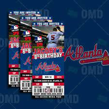 2 5x6 Atlanta Braves Sports Party Invitations Atlanta Braves Birthday Baseball Theme Birthday Atlanta Braves Party