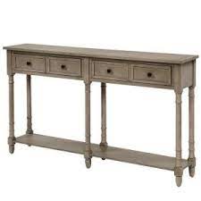 Boyel Living Farmhouse 58 In Gray Standard Rectangle Wood Console Table With 2 Storage Drawers Tr Wf191266aae The Home Depot Rustic Console Tables Wood Console Table Console Table Sofa