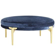 French style , silver leaf, tufted cascadia blue velvet , ottoman. Blue Velvet Ottoman Art Deco Style Velvet Ottoman With Brushed Brass Legs