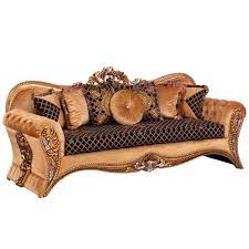 Grand European Luxury Furniture 42035 S Emperador Sofa Fabric Carved Antique Brown Silver Mahogany In 2021 Wooden Sofa Carved Wooden Sofa Wooden Sofa Designs