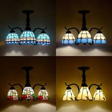 Amora lighting tiffany style ceiling fixture lamp jeweled 17 wide stained glass white antique vintage light decor living room bedroom kitchen hallway gift am108cl17b. Stained Glass Semi Flush Light 3 Lights Leaf Blue Baroque Rose Tiffany Style Ceiling Lamp For Study Beautifulhalo Com