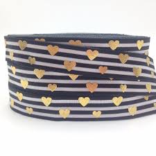 Us 3 93 21 Off High Quality Gold Foil Love Heart Fold Over Elastic Black Stripe Print 5 8 Foe Ribbon For Elastic Hair Band Hair Accessory 10y In