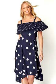 Polka Dot Cold Shoulder Dress In Navy Roman Originals Uk