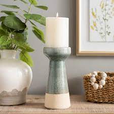 Sold and shipped by lamps plus. Gray And Tan Ceramic Pillar Candle Holder 7 5 In Kirklands