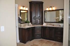Nearly all double sink vanities allow you enough space to store cleaning and hygiene products out of the view of guests. Corner Vanity Design Ideas Pictures Remodel And Decor Bathroom Corner Cabinet Bathroom Remodel Master Corner Bathroom Vanity