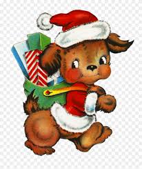 Happy cartoon christmas dog, excited about christmas, wears a santa hat dog clip art, prints, posters, stock photography and pictures. Cute Dog Delivering Christmas Presents Cartoon Free Transparent Png Clipart Images Download