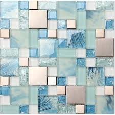 Our best backsplash projects & ideas 3 of 22 Blue Glass Mosaic Sheets Stainless Steel Backsplash Crackle Crystal Glass Tiles Bravotti Com