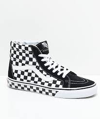Black And White Checkered High Top Vans Vans Sk8 Hi Checkered Black True White Skate Shoes Zumiez Leather Shoes Woman Vans Vans Girls