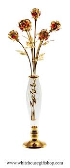 Maybe you would like to learn more about one of these? Crystal Flowers Gold Rose Bouquet Vase Display Rose Swarovskia Crystals Handcrafted 24kt Gold Plated Premium Brass 20 H X 6 5 W Roses That Say Love Last Forever Hand Assembled Usa Whf Whc 5013