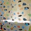 Sunflower plaid fabric shower curtain. 1