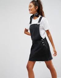 Asos Denim Overall Dress In Washed Black Overall Dress Denim Dungaree Dress Summer Dress Outfits