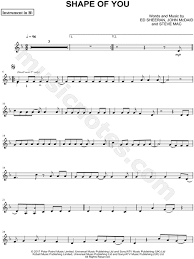 Ed Sheeran Shape Of You Bb Instrument Sheet Music Trumpet Clarinet Soprano Saxophone Or Tenor Saxophone In D Minor Download Print Viola Sheet Music Clarinet Music Sheet Music