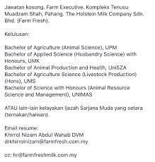 Holstein milk company sdn bhd managing director loi tuan ee is seen at one of his farms which produce the popular farm fresh brand of fresh milk and yoghurt products. Syahira On Twitter Job Vacancy The Holstein Milk Company Sdn Bhd Farm Fresh Milk