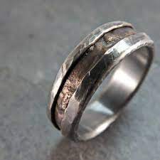 Rugged Bronze Silver Ring Rustic Silver Bronze Ring Rustic Wedding Ring Rustic Mens Engagement Rings Wood Engagement Rings For Men Rustic Engagement Rings