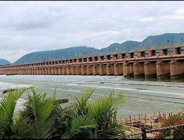 Illuminated promenade at Prakasam Barrage, AI generated