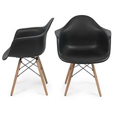 Belleze Modern Armchair Side Chair Indoor Outdoor Shell Type Seat Eiffel Wooden Legs Set Of 2 Black Retro Chair Chair Armchair