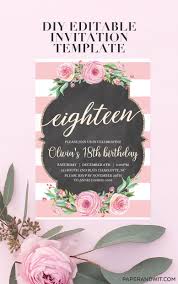 Printable 18th Birthday Card Template 18th Birthday Party Ideas Pink Floral Girls 18th Birthday Invitations Te Printable Birthday Invitations Birthday Invitation Templates 30th Birthday Invitations