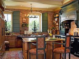 The backsplash divides the overall unit into two parts. French Country Kitchen With Exposed Brick Wall Hgtv