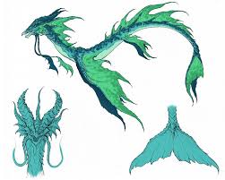 Sea Serpent Concept Creature Concept Art Mythical Creatures Art Creature Drawings Blue line drawing of sea monster, underwater decorative fish. sea serpent concept creature concept
