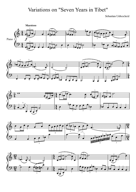 Variations on 'Seven Years in Tibet' Sheet Music for Piano (Solo) |  MuseScore.com