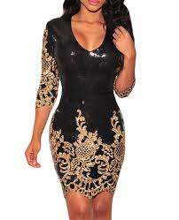 Amazon Com Maxwell Women 39 S Victorian Gold Sequins 3 4 Sleeves Club Cocktail Bodycon Dr Bodycon Dress Parties Bodycon Dress With Sleeves Bodycon Mini Dress