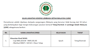 Borang permohonan jawatan kosong (kumpulan pelaksana) nama jawatan yang dipohon (huruf besar) gred jawatan a. Jawatan Kosong Di Lembaga Getah Malaysia Lgm Akauntan
