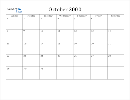 October 2000 Calendar Pdf Word Excel