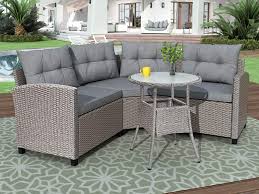 Shop rattan sofas and other rattan seating from top sellers around the world at 1stdibs. Amazon Com 4 Piece Wicker Sofa Patio Furniture Set Dining Table Outdoor Conversation Sofa Sets Rattan Sectional Sofa Set With Round Table Gray Cushions Kitchen Dining