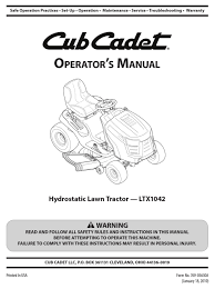 · push the parking brake lever downward. Cub Cadet Ltx1042 Operator S Manual Pdf Download Manualslib